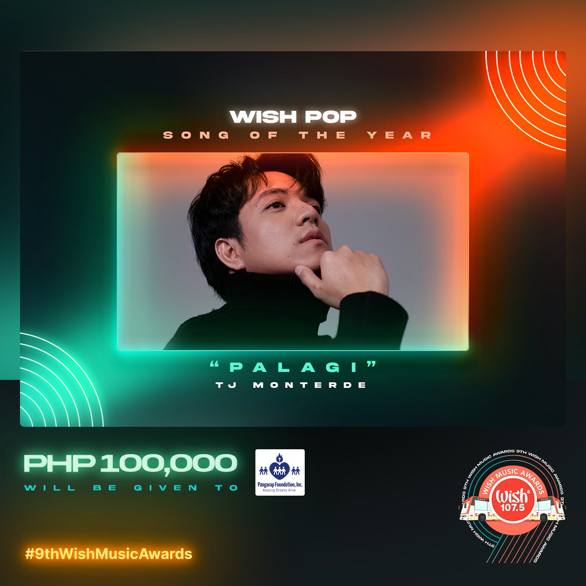 wish1075's tweet photo. Wish Pop Song of the Year: "Palagi" by @tjmusicmonterde

Php100,000 will be donated to Pangarap Foundation. @tjmusicmonterde will also receive a cash prize of Php25,000.

#9thWishMusicAwards https://t.co/Z6vSw12hkx