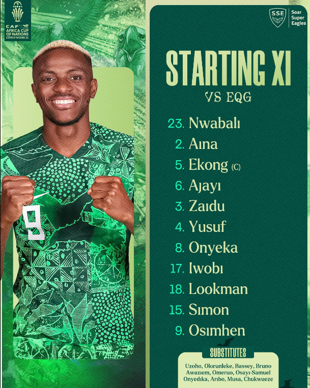 PhilipOnyiah's tweet photo. 🚨🇳🇬🇬🇶Nigeria's team list against Equatorial Guinea. #AFCON2023 https://t.co/ciFhIGDk0n