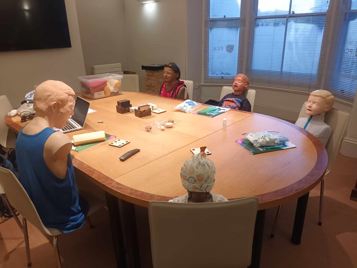 After a busy day of a First Aid at Work Revalidation course (day 1) last week ... I can't help but have a funny feeling the manikins are up to something!
We have a range of manikins to promote learners' confidence and skills, don't worry they love their work really!
#firstaid
