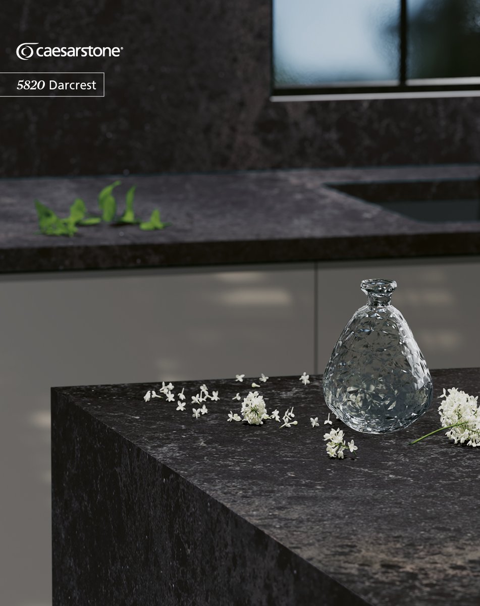 InterslabZA's tweet image. Indulge in the lap of luxury with a fully-cladded kitchen island in #Caesarstone #Darcrest. With a dark earthy base and honed finish, this colour is enriched by tiny spots and sediments with a veil of organic ocher and brownish greens. bit.ly/CaesarstoneDar… #interslab #kitchen