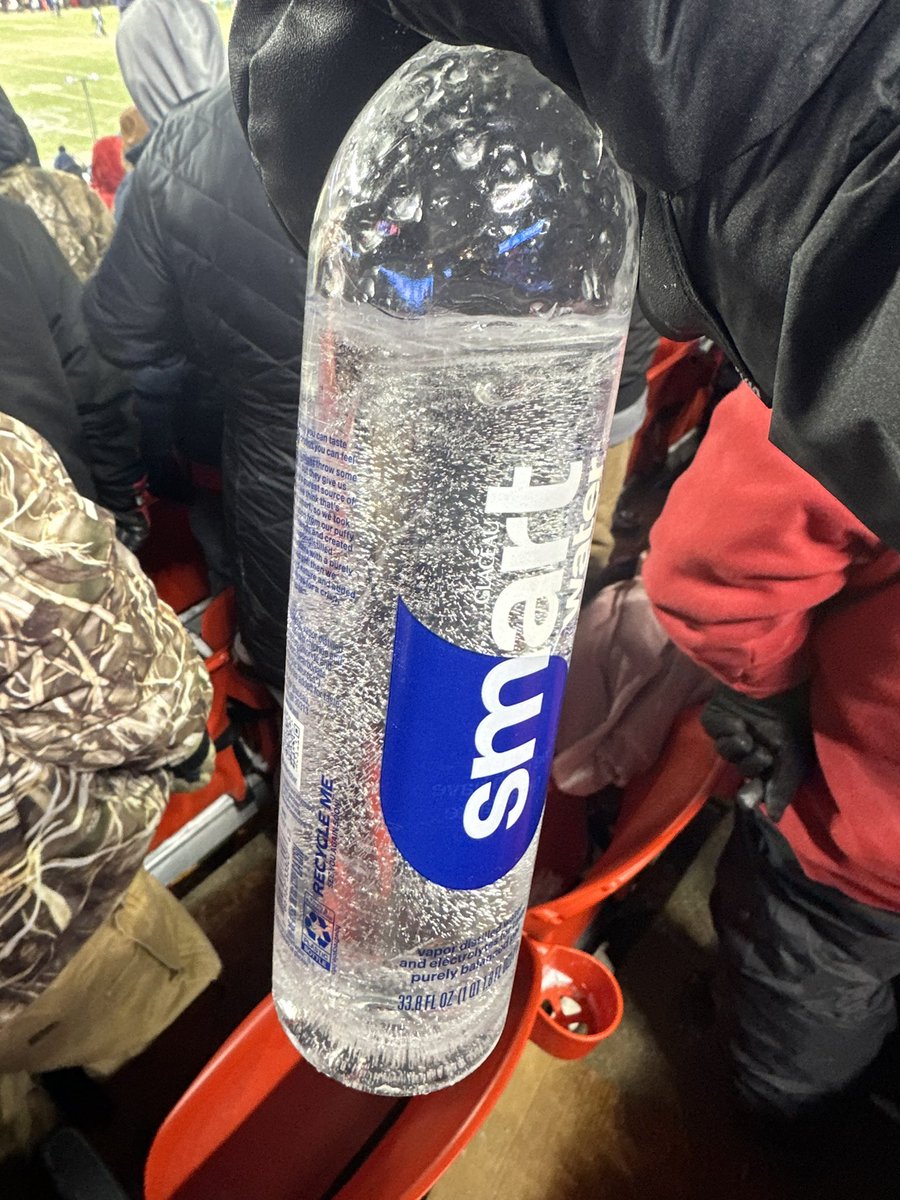 It took about 45 min for this water to freeze. It started freezing in about 15 min with some ice around the top of the water. And this was before the game started. 
I had a great setup and believe it or not was toasty warm for 5 hours 👍🏼 Nothing like Arrowhead it was LOUD!!