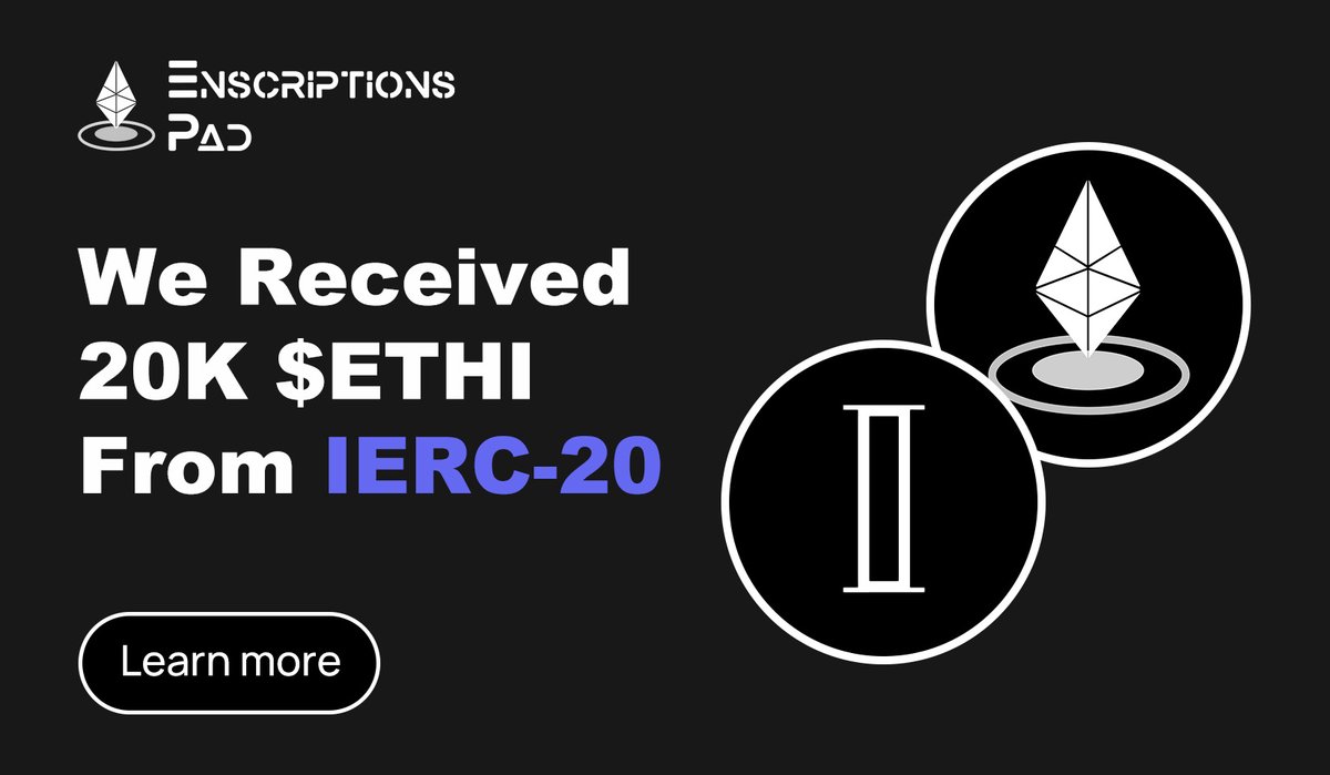 🎉 Excited to receive a grant of 20,000 $ETHI from <a href="/EthinscXYZ/">IERC_Protocol</a> ! This funding will fuel our platform's accelerated growth. 

💪 Grateful and humbled by #IERC20 support and trust in our vision. 🙏 Thank you for believing in us!  

As for this portion of the grant, it will serve as