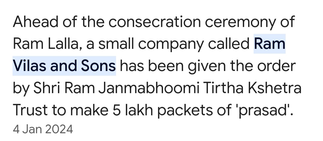 Rohith_Gali's tweet photo. Shri Ram Janmbhoomi Teerth Kshetra Trust https://t.co/UQ5LaVHohs is the Official Ram Mandir Trust, they have given the Contract of the Mandir's Prasad of 5 Lakh Packets to Ram Vilas &amp; Sons.

@KhadiOrganic_ has No Link with the Trust &amp; is a Clear Scam.

#RamMandirPranPratishta https://t.co/egOFvzbPGO
