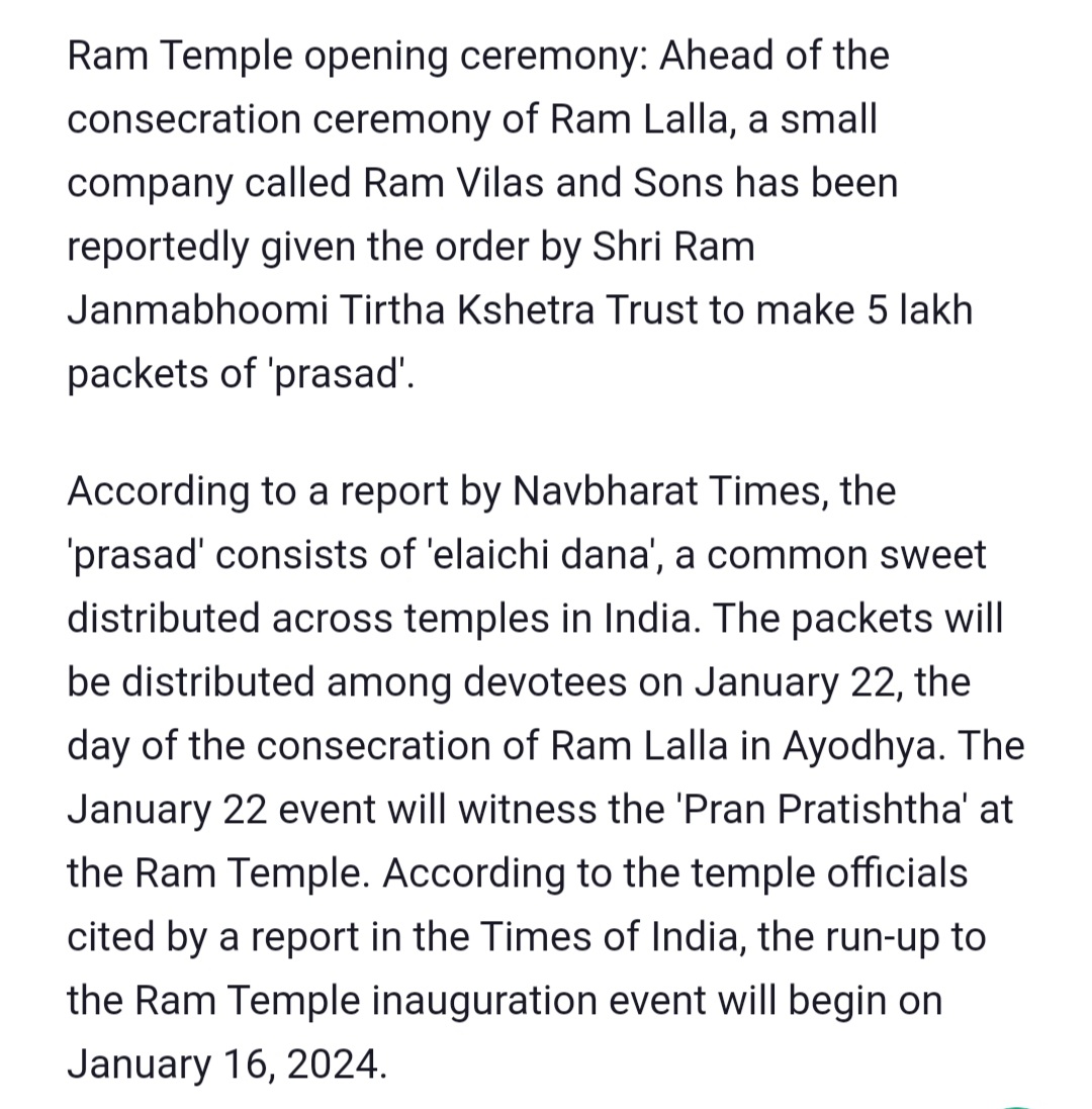 Rohith_Gali's tweet photo. Shri Ram Janmbhoomi Teerth Kshetra Trust https://t.co/UQ5LaVHohs is the Official Ram Mandir Trust, they have given the Contract of the Mandir's Prasad of 5 Lakh Packets to Ram Vilas &amp; Sons.

@KhadiOrganic_ has No Link with the Trust &amp; is a Clear Scam.

#RamMandirPranPratishta https://t.co/egOFvzbPGO