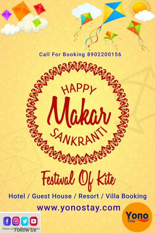 YonoStay's tweet photo. “May the harvest festival of Makar Sankranti bring you good health, happiness, and success. Happy Makar Sankranti!” - YONO STAY

Website- https://t.co/erDp2qiOQa 

#makarsankranti #makarsankranti2024 #yonostay #tour #hotel #guestroom #guesthouse #resort #villa #couplegoals https://t.co/eOSgSxKIfo