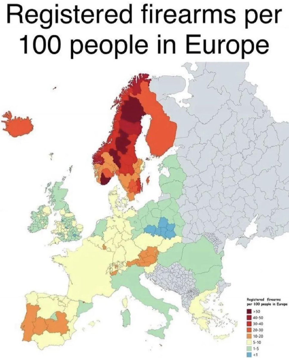 StrategickeM's tweet photo. Počet registrovaných zbraní na obyvatele v Evropě https://t.co/jhh5Kn045G