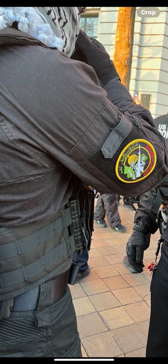 A DC cop working the protests outside the Whitehouse sent me this picture. This patch is Al Qassim Brigades, a Hamas terror group. He said the guys dressed like this were spotting and assessing (which is done to collect intel).