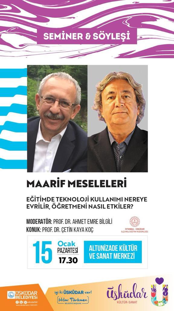 📢Müdürlüğümüz ve Belediyemiz iş birliğinde düzenlenen “Ahmet Emre Bilgili İle Maarif Meseleleri” programı 15 Ocak Pazartesi günü Altunizade Kültür Merkezinde gerçekleşecektir.
<a href="/aebilgili/">Ahmet Emre Bilgili</a> 
<a href="/hilmiturkmen34/">Hilmi Türkmen</a> 
<a href="/semih_uskmem/">Semih Durmuş 🇹🇷</a> 
<a href="/uskkultursanat/">Üsküdar Kültür Sanat</a>