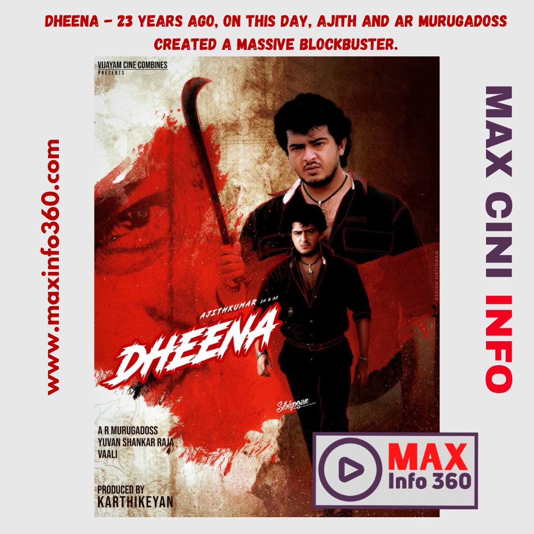 maxinfo360's tweet photo. #DHEENA @maxinfo360 23 Years Ago, On This Day,#Ajith & #ARMurugadoss Created a Massive #blockboster #maxinfo #TamilCinema #tamil #tamilnadu #AjithKumar #Thala #ThalaAjith #YuvanShankarRaja #Yuvan #biggbosstamil #biggbosstamil7 #TNnews #cinema #cinemareview #dheena23years https://t.co/DGMwBsfbCt