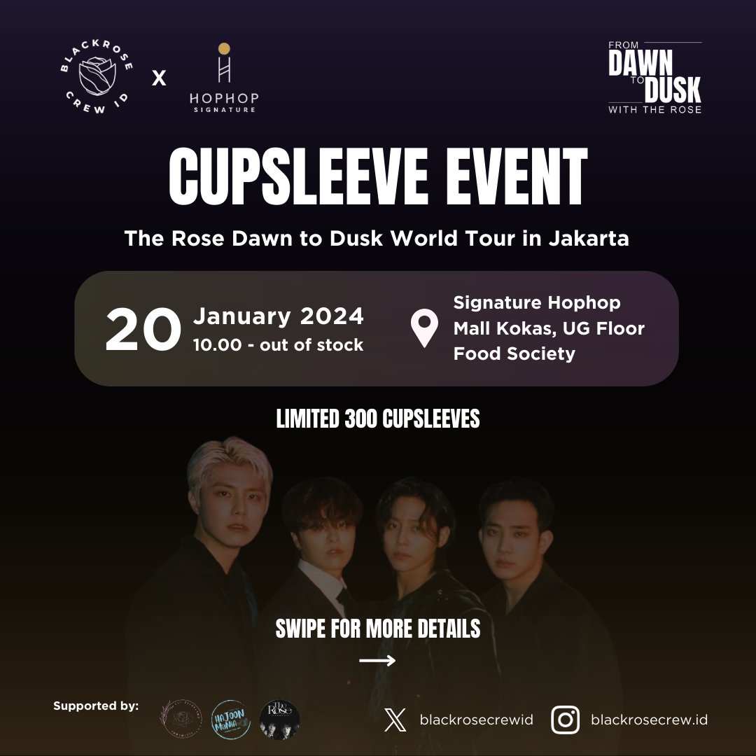 BlackroseCrewID's tweet photo. Dawn to Dusk Cupsleeve Event x Hophop Signature 🙌🏻

Get Freebies Cupsleve and Pin with purchase food and beverage in Hophop Signature Kota Kasablanka by show the purchase receipt (don’t by late it’s limited stock👀)

Dont forget to tag us for this event #FromDawntoDuskWithTheRose https://t.co/Yb04suKtmK