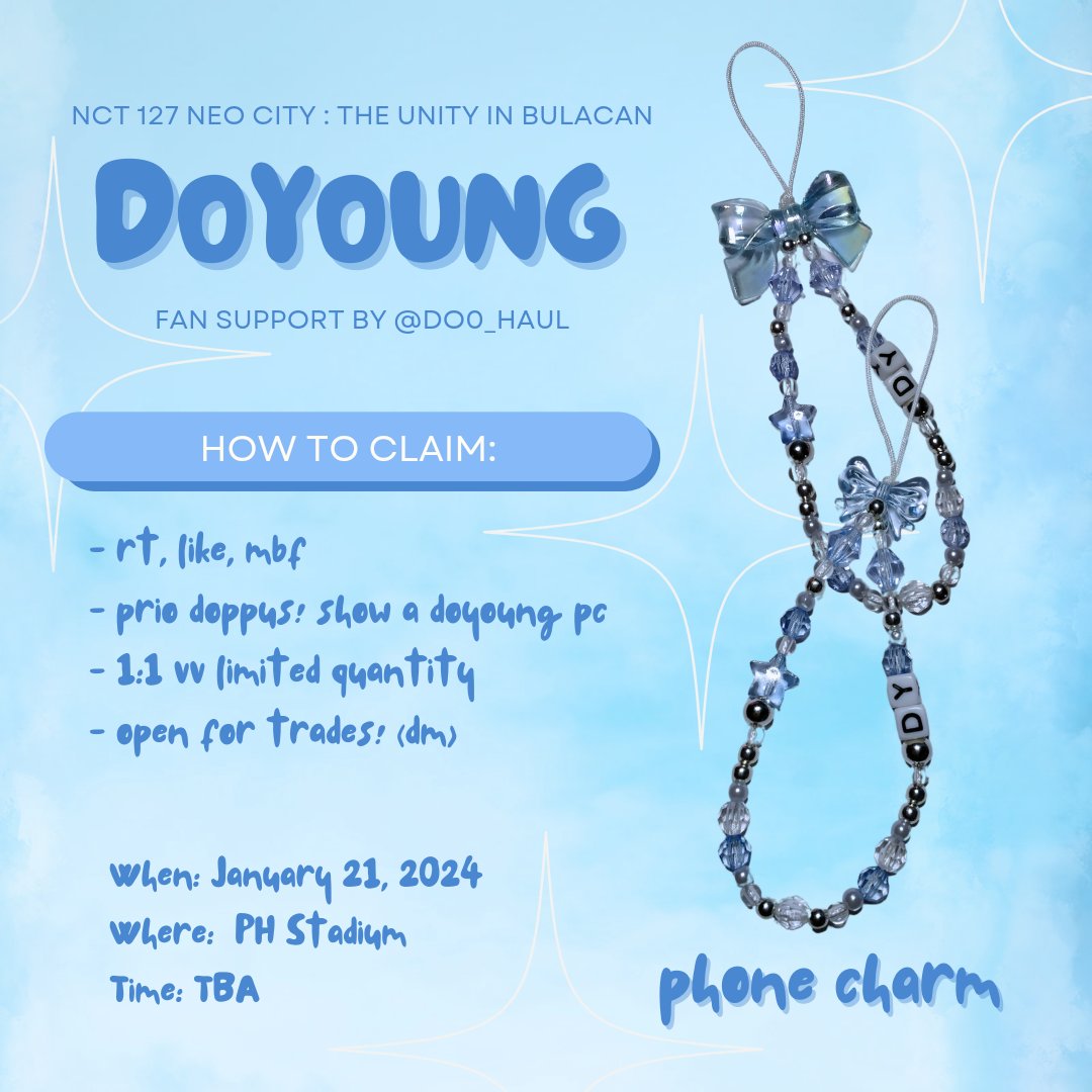 NCT 127: THE UNITY IN BULACAN

 ˗ˏˋ doyoung fan support by <a href="/do0_haul/">ᓀ‸ᓂ</a> ˎˊ˗

- rt, like, mbf (might priv on d-day)
- open for trades (limited)
- see pic for more info!

see you on d-day! 💙

#NCT127_NEOCITY_THE_UNITY
#NEOCITY_THE_UNITY_in_BULACAN