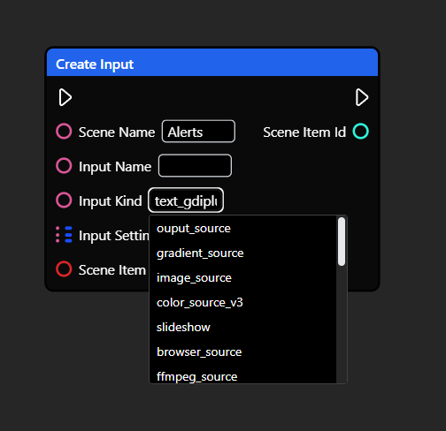 MacroGraph can now suggest input values, allowing you to see (and search!) all your OBS scenes and inputs right from a text input!