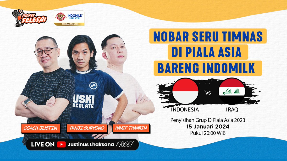 Ayo Indonesia!! Dukung Timnas Indonesia yang lagi berjuang ciptakan sejarah di Piala Asia 2023, kali ini menghadapi Iraq di game pertama penyisihan grup D.

Jangan lupa saksikan selengkapnya di Live Reaction Penyisihan Grup D Piala Asia 2023 antara Indonesia vs Iraq bareng