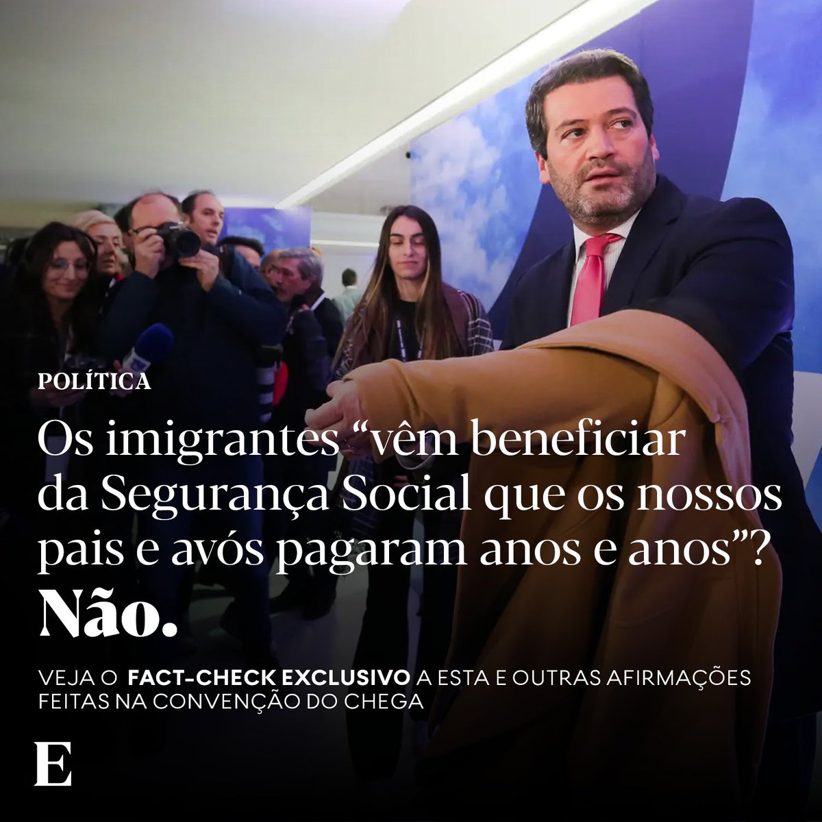 expresso's tweet photo. O Chega quer espalhar a ideia de que os imigrantes vêm para Portugal para beneficiar de apoios da Segurança Social. Na Convenção, o deputado Filipe Melo usou uma série de ideias feitas para defender isso.

O problema? Eram todas falsas. Veja o fact-check: https://t.co/buVqruZbo8 https://t.co/4lGpQPnis3