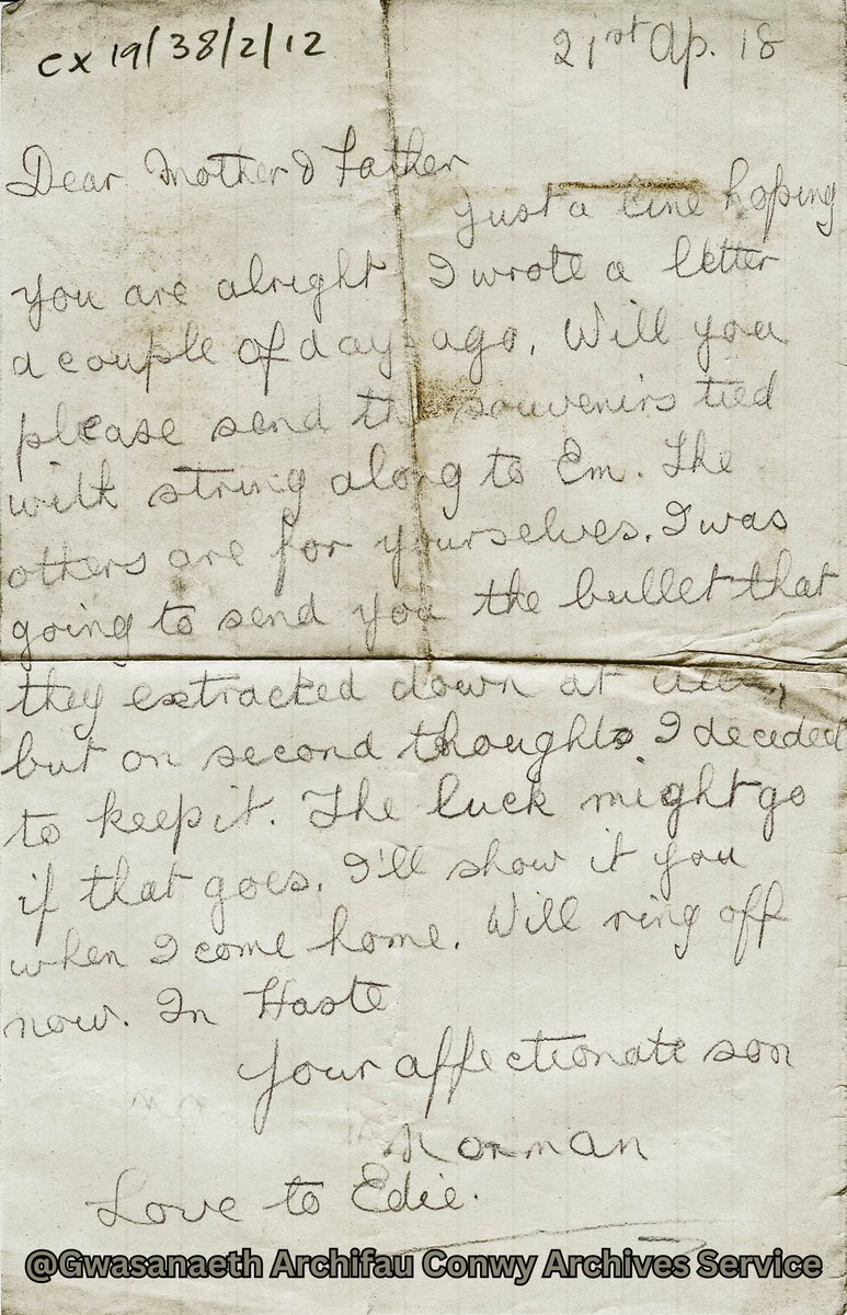 DiwylliantConwy's tweet image. Today starts off #UniversalLetterWritingWeek . As an archive, we keep many types of letters. Business matters, family notes, love letters... but this example from 1918 is one of our more unusual!