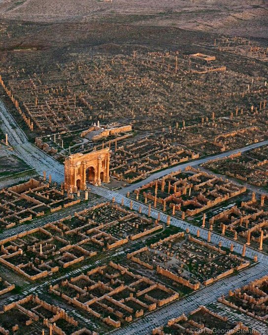 Located in modern-day Algeria, about 35 km east of the city of Batna, the ruins of Timgad, the ancient Marciana Traiana Thamugadi, are noteworthy for representing one of the best extant examples of the grid plan as used in Roman town planning.

The city was founded as a military