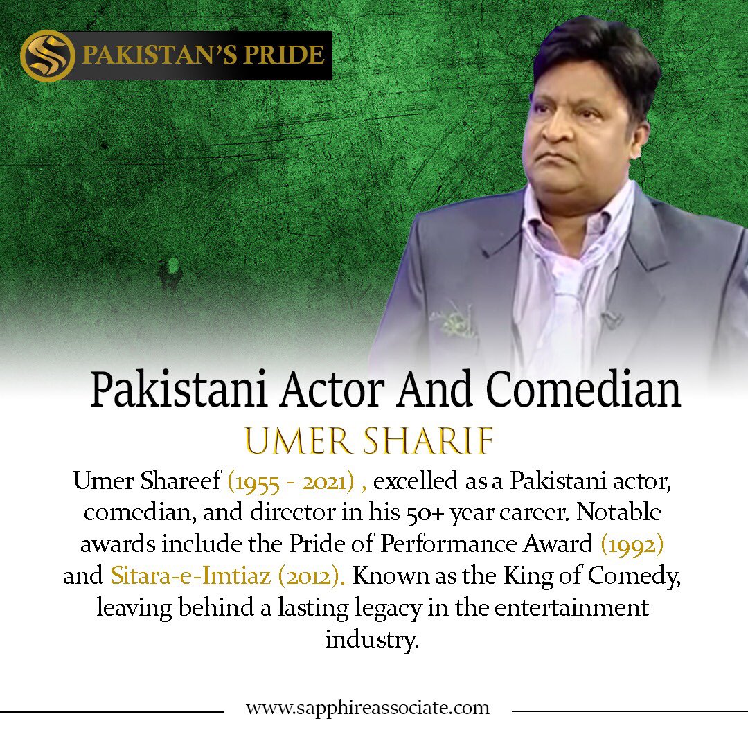 SapphireBuilder's tweet photo. https://t.co/OdhUEAn9Kq
Umer Shareef, the King of Comedy, left a lasting legacy in Pakistani entertainment. His 50+ year career earned him prestigious awards
#Sapphirebuildersandassociates #opalmall #oakvista #Islamabad #Murree #behindyouskipper #umershareef #babarazam #haram https://t.co/zQfN7AyTgh