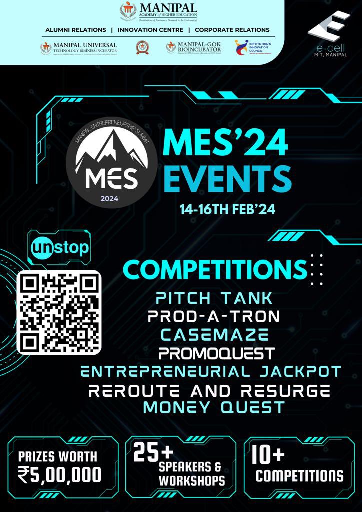 ecellmit's tweet photo. 🎉 Exciting times ahead! Join us at MES’24 from Feb 14-16. Win big with ₹5,00,000 in prizes, groove to insights from 25+ speakers, and compete in 10+ showdowns. Let the entrepreneurial fiesta begin! 🚀 #ecellmit https://t.co/KkTF7gcnKt
