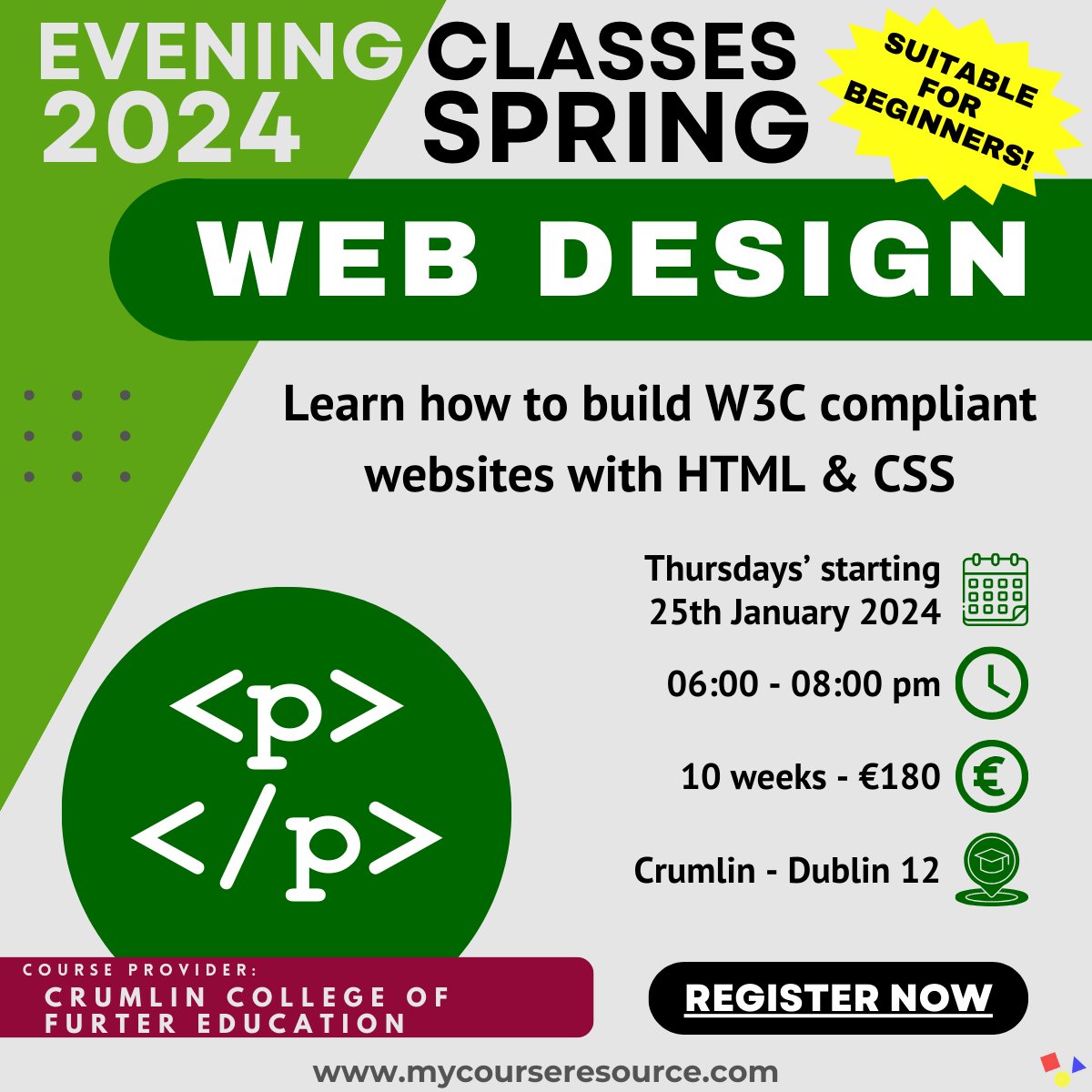 courseresource's tweet photo. New webdesign course starting in Crumlin College of Further Education this January! Suitable for beginners. Spread the word to anyone who may be interested - Thanks! https://t.co/DmcYKy6TN8
#HTML #CSS #webdesign #crumlincollege #adulteducation #eveningcourses #nightclasses https://t.co/OlsBsy5HSC