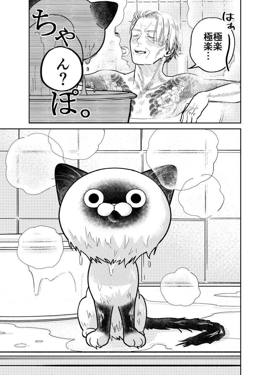 元極道と野良猫がお風呂に入る話。  (3/3)  #漫画が読めるハッシュタグ