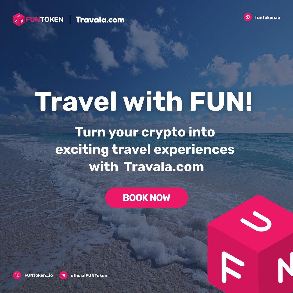FUNtoken_io's tweet photo. Turn your crypto into exciting travel experiences with Travala and $FUN!

https://t.co/zTKNdn6VFK

#TravelWithCrypto #Travala #FUNToken https://t.co/m5fqcUCe4P