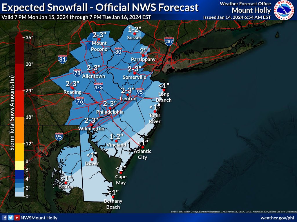 NJWxNews's tweet photo. Good morning, #NJ! #snow maps are out from @NWS_MountHolly &amp; @NWSNewYorkNY for Tuesdays #snow event. 
Not a big event but more than some of you have seen in some time. #njwx #njsnow https://t.co/XASc07PQar