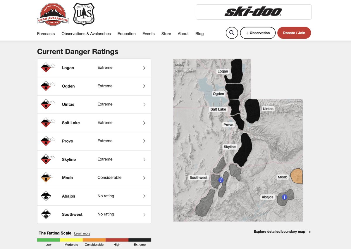 THE AVALANCHE DANGER IS EXTREME, EXTRAORDINARILY DANGEROUS AVALANCHE CONDITIONS. NATURAL AND HUMAN-TRIGGERED AVALANCHES ARE CERTAIN. AVOID ALL AVALANCHE TERRAIN.

DEADLY AND DANGEROUS AVALANCHE CONDITIONS EXIST ON ALL ASPECTS AND ELEVATIONS.
