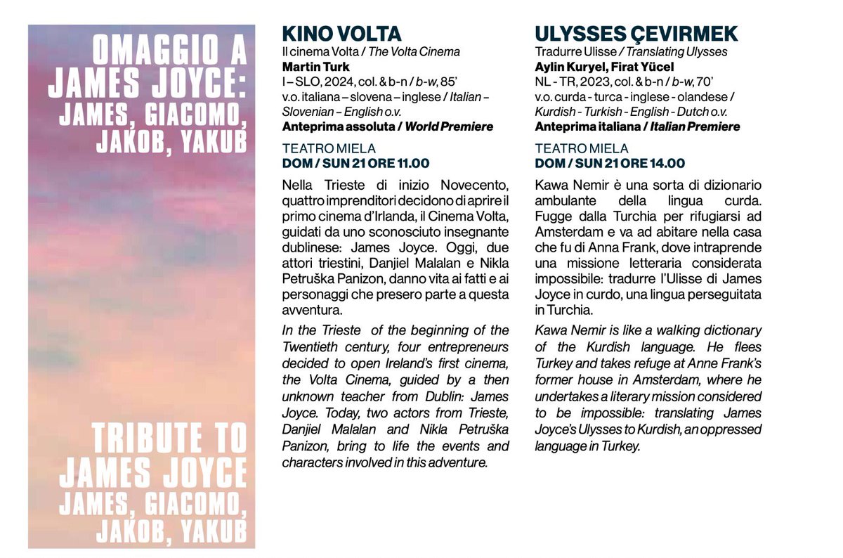 January 21st, 2024, ‘Translating Ulysses’, in Trieste, Italy! @aylinkuryel @firatyucel triestefilmfestival.it/en/movie/ulyss…