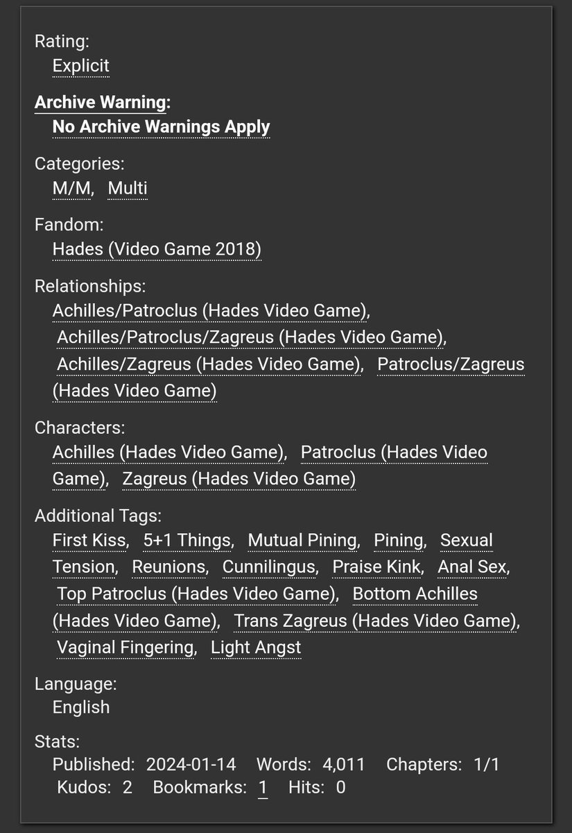 just posted my fic for the <a href="/HadesLounge/">The Lounge</a> holiday gift exchange, for <a href="/emica50/">🎀エミカ☕️🫀🏺🌿</a> !! i had a great time working on this, i hope you guys enjoy it too ❤️❤️

archiveofourown.org/works/53035726