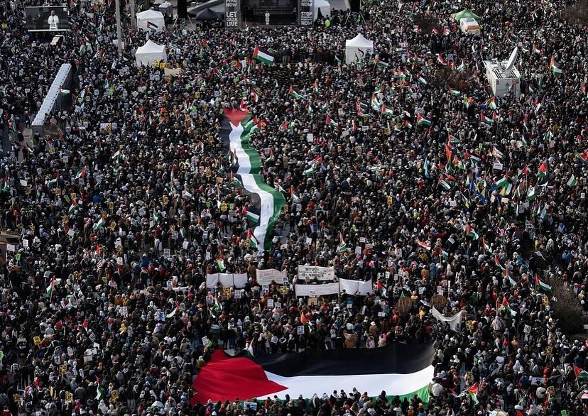 The LARGEST Pro-Palestine protest in the history of the United States AT the US capitol. 400, 000 PEOPLE from across the nation, from all walks of life, came together in a movement for humanity to stand in solidarity with Palestine. And no media coverage. Western media is a joke.