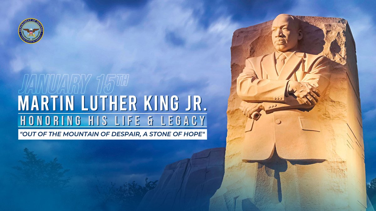 As we commemorate #MLKDay, the Department of Defense honors the legacy of the Rev. Martin Luther King Jr. His dream of equality resonates in our commitment to diversity, inclusion, and justice. Together, we strive for a nation that embraces unity and progress.