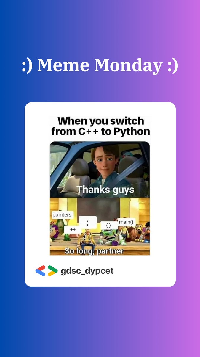 gdsc_dypcet's tweet image. #GDSCMemeMonday #TechHumor #ProgrammingLaughs #TechFun #CodeBanter #MondayLaughs #GDSCFun #TechComedy