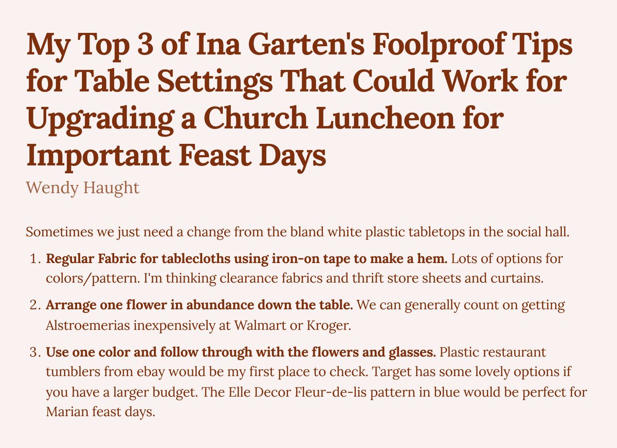 My Top 3 of Ina Garten's Foolproof Tips for Table Settings That Could Work for Upgrading a Church Luncheon for Important Feast Days