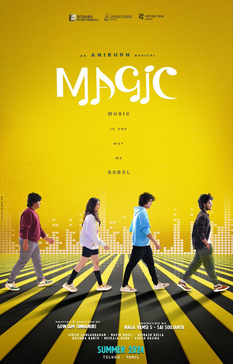 Anirudh Ravichander (@anirudhofficial) on Twitter photo #MAGIC ✨
A <a href="/gowtam19/">Gowtam Tinnanuri</a> Film
#MAGICFilm <a href="/vamsi84/">Naga Vamsi</a> #SaiSoujanya #GirishGangadharan <a href="/NavinNooli/">Navin Nooli</a> <a href="/artkolla/">Kolla Avinash</a> <a href="/NeerajaKona/">Neerajaa Kona</a> <a href="/kk_lyricist/">krishna kanth</a> <a href="/SitharaEnts/">Sithara Entertainments</a> <a href="/Fortune4Cinemas/">Fortune Four Cinemas</a> #SrikaraStudios #MAGIC ✨
A <a href="/gowtam19/">Gowtam Tinnanuri</a> Film
#MAGICFilm <a href="/vamsi84/">Naga Vamsi</a> #SaiSoujanya #GirishGangadharan <a href="/NavinNooli/">Navin Nooli</a> <a href="/artkolla/">Kolla Avinash</a> <a href="/NeerajaKona/">Neerajaa Kona</a> <a href="/kk_lyricist/">krishna kanth</a> <a href="/SitharaEnts/">Sithara Entertainments</a> <a href="/Fortune4Cinemas/">Fortune Four Cinemas</a> #SrikaraStudios