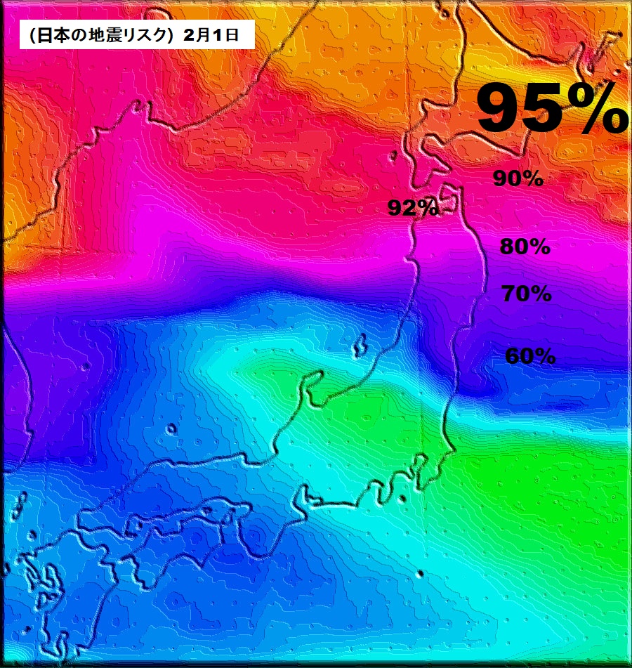 earthquakejapan's tweet image. （日本の地震リスク）2月1日 - quakeprediction.com/Earthquake%20F…
