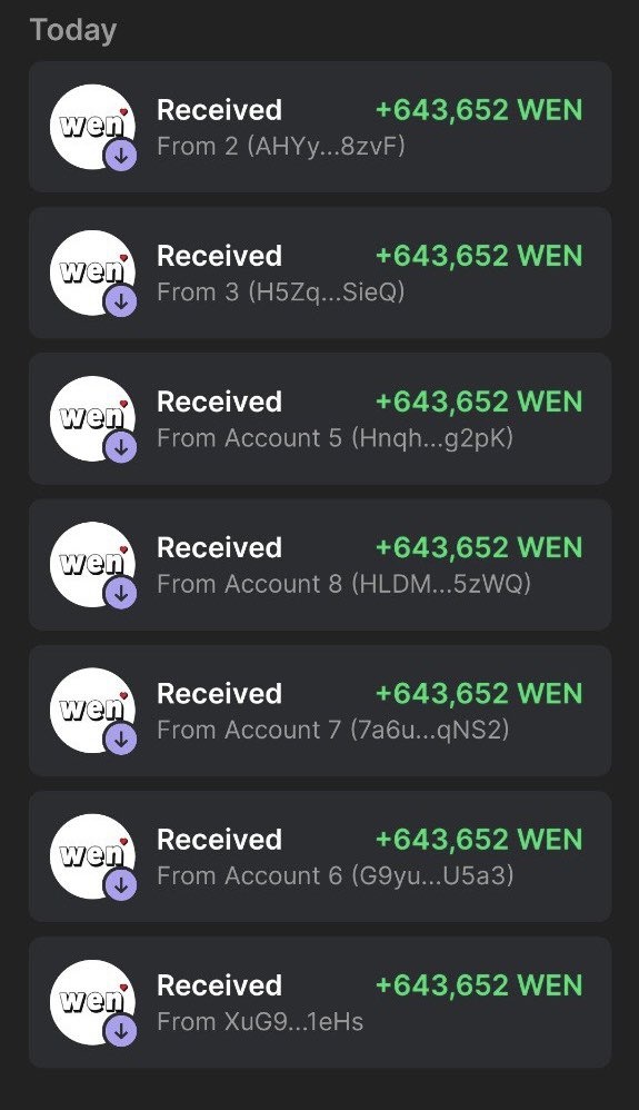 Sending 643k $WEN to 10 random followers 🎁 Drop your $SOL wallet, RT & follow 🔔 ~ 24 hours ⏰