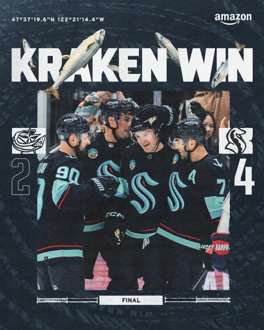 final win graphic featuring team celly photo in middle 4-2, kraken