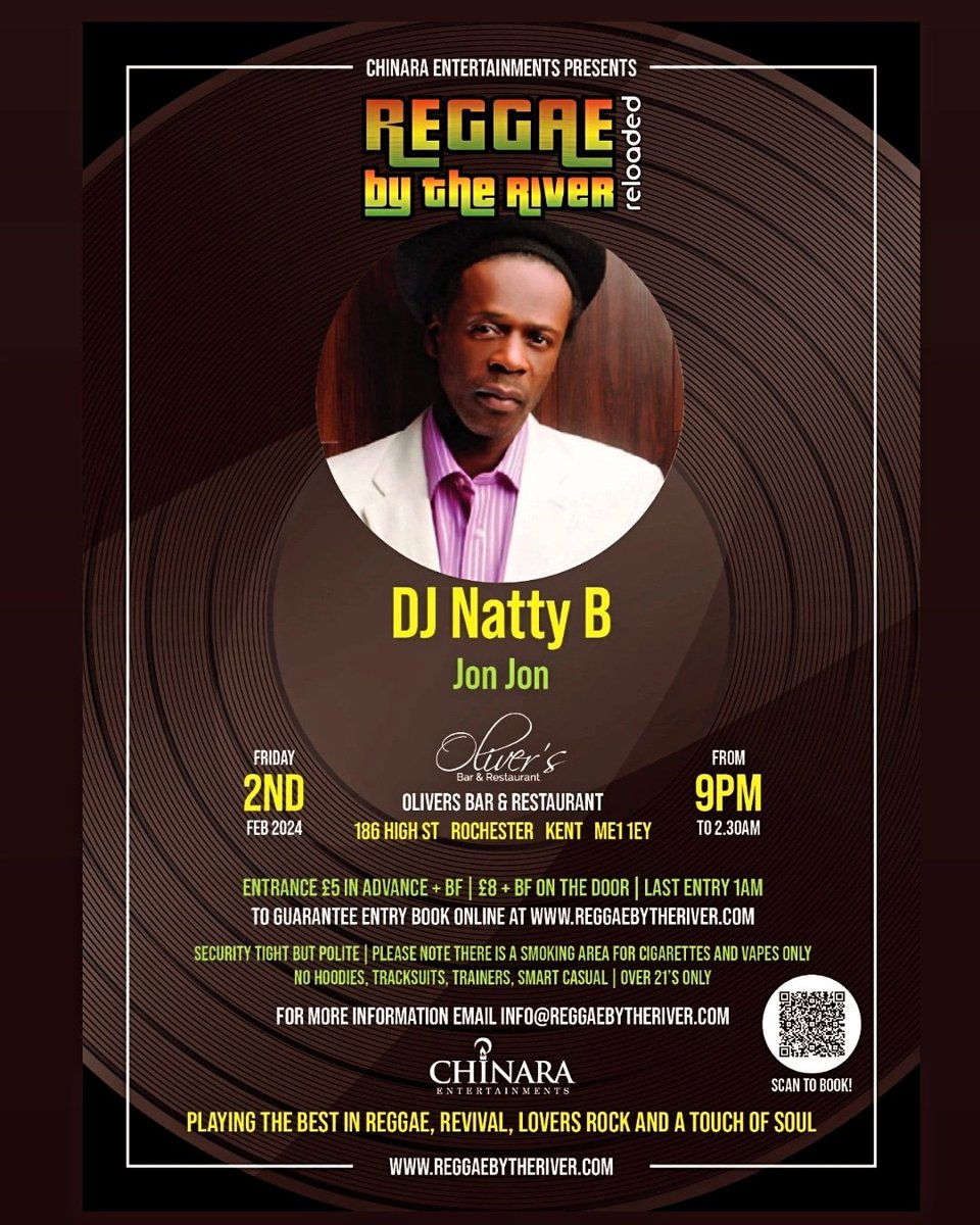 'Reggae by the River', 2 February 2024, Olivers Bar &amp; Restaurant, ME1 1EY. See you there!