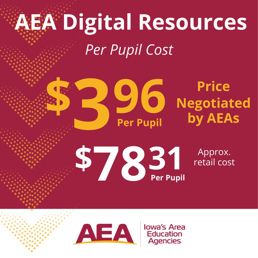 iowa_aea's tweet image. Iowa’s AEAs negotiate statewide pricing to ensure all educators and students have access to high-quality Digital resources on demand at a fraction of the cost. #EveryDayatAEA