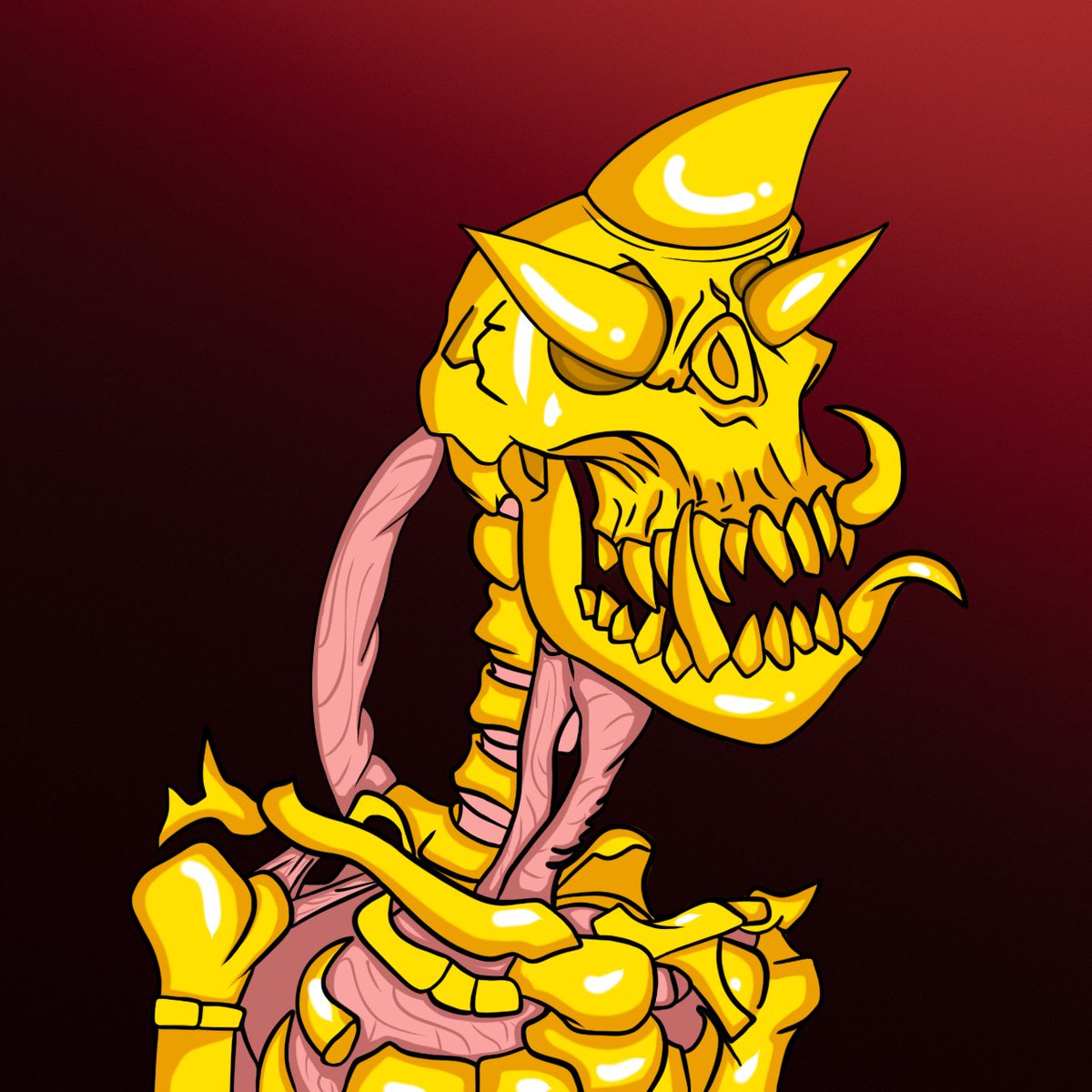 🔥1/1: ''Sacred Mutant'': Come here for detailed information! discord.gg/FcqJQnZxjq I'am Sacred Mutant. I am Skeletor's brother. The Antichrist poured molten gold on me! It's brutal. But it has given me a beautiful colour. If I'm in the same wallet as Skeletor, I promise a