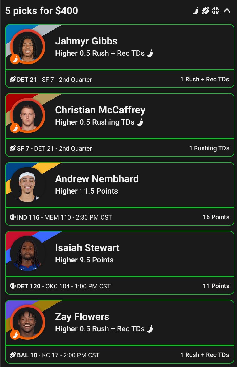 5 man Cashed 💰 slip on Underdog..
