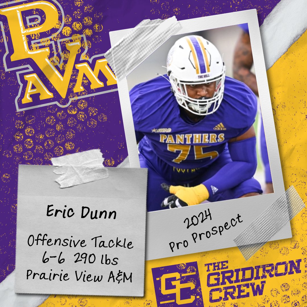 ⚠️ Attention Pro Scouts, Coaches, and GMs ⚠️ You need to look at 2024 Pro Prospect, Eric Dunn @BigDunn_75, an OT from @PVAMU_Football 👀 See our Interview: thegridironcrew.com/eric-dunn-2024… #2024ProProspect #DraftTwitter #NFLDraft #NFL #CFLDraft #CFL #ProFootball 🏈