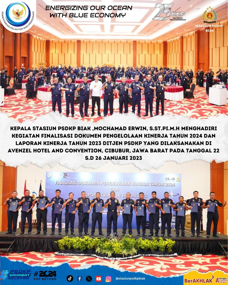 Hai #SahabatBahari, Kepala Stasiun PSDKP Biak menghadiri kegiatan Finalisasi Dokumen Pengelolaan Kinerja Tahun 2024 dan Laporan Kinerja Tahun 2023 Lingkup Ditjen PSDKP.

#SailBeyondWithBlue
#EkonomiBiru
#PSDKPBentengKKP
#PSDKPSahabatNelayan
#psdkpbiak
#stasiunpsdkpbiak