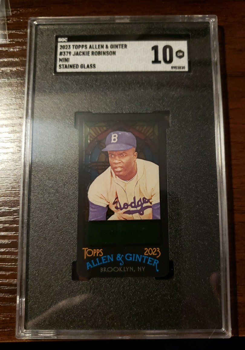 Wreckless1977's tweet photo. @TheHobby247 23 allen&amp;ginter stained glass /25 Jackie Robinson SGC 10.  $200 dlvd bmwt https://t.co/Z1DNNrdzG4