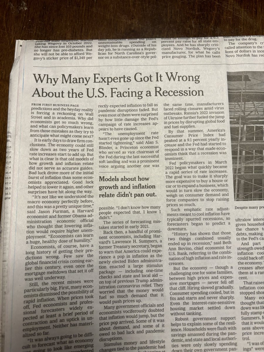 _melissamullen's tweet photo. We don’t get enough articles like this one. It’s interesting that we’re still tempted to trust forecasters so much (not just in economics). Maybe it’s because we assume they know more than us, they tell convincing stories, and we are uncomfortable with uncertainty. https://t.co/vzR9A4cOdt