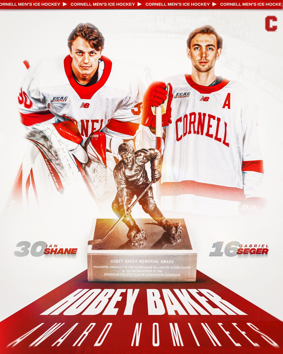 Ian Shane 🤝 Gabriel Seger

The Big Red tandem were announced as nominees for collegiate hockey’s most prestigious accolade, the Hobey Baker Memorial Award!

#YellCornell