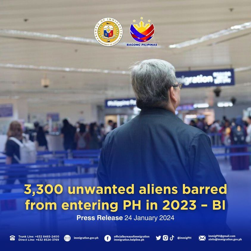 24 January 2024

𝟑,𝟑𝟎𝟎 𝐔𝐍𝐖𝐀𝐍𝐓𝐄𝐃 𝐀𝐋𝐈𝐄𝐍𝐒 𝐁𝐀𝐑𝐑𝐄𝐃 𝐅𝐑𝐎𝐌 𝐄𝐍𝐓𝐄𝐑𝐈𝐍𝐆 𝐏𝐇 𝐈𝐍 𝟐𝟎𝟐𝟑 – 𝐁𝐈

READ: facebook.com/immigration.he…