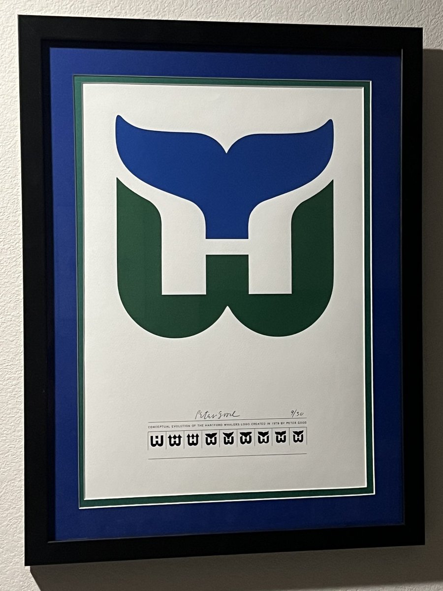 Sports memorabilia show and tell. I’ll start with this signed lithograph that was personally given to me by the late, great Peter Good, a man who achieved logo perfection.