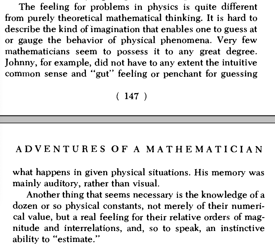 teortaxesTex's tweet photo. Von Neumann's active preference for noise has always fascinated me. Moreover his memory was audial (as per Ulam)!

My hunch is that some very efficient brains are so good at dampening intrinsic noise that they require external perturbations as "random seeds" for novel thought. https://t.co/Ss18z2egEg