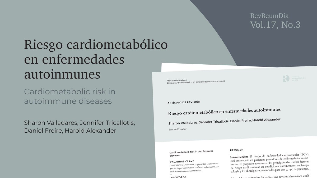 El propósito es examinar los principales datos sobre factores de riesgo cardiovascular en condiciones autoinmunes, su fisiopatología y los abordajes recomendados para este grupo de pacientes.
Artículo completo: reumatologiaaldia.com/index.php/rad/…

<a href="/SERECUADOR1/">Sociedad Ecuatoriana de Reumatología</a> #reumatologia